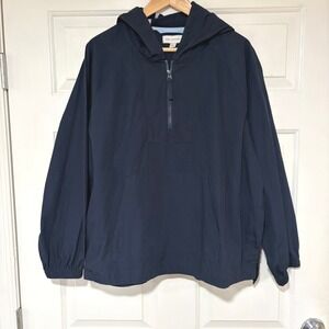 Free Assembly Womens XL Navy Blue Cotton Quarter Zip Hooded Jacket Coastal Layer
